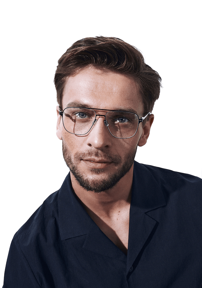 okulary korekcyjne awiatory policjantki czarne tytanowe męskie youl andros na modelu