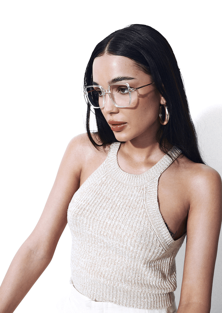 Okulary transparentne kwadratowe Youl Exuma dla kobiet na modelce