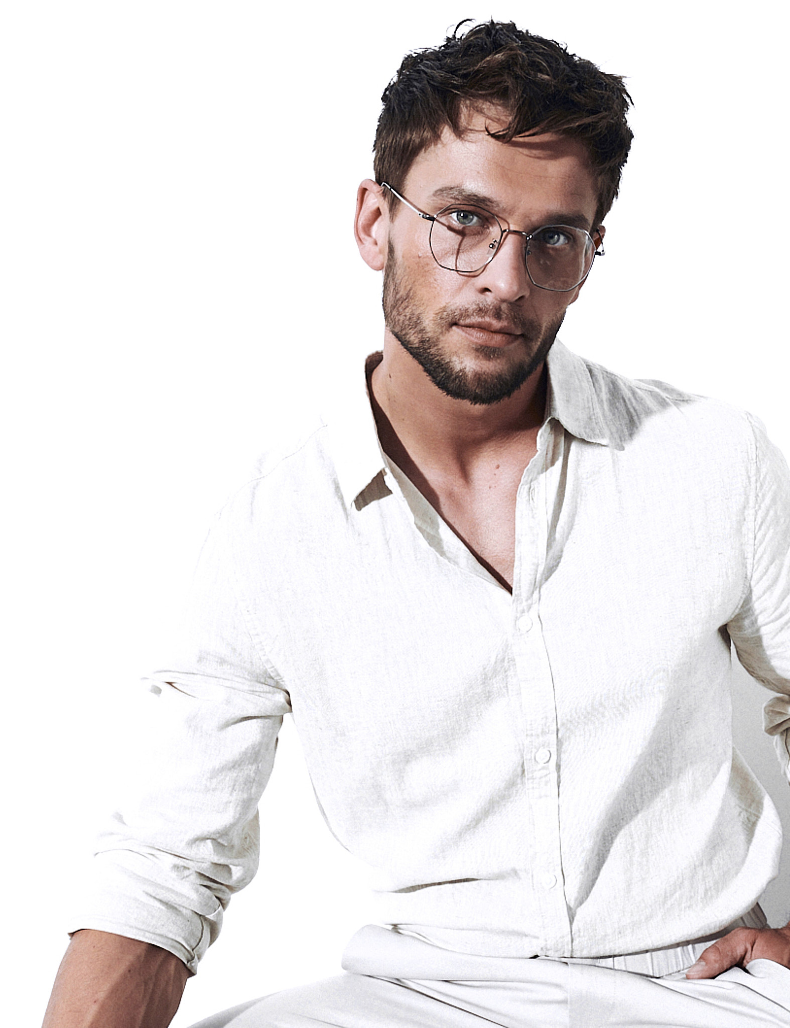 oprawy okularowe cienkie okrągłe youl texel srebrne oprawy oprawki na modelu